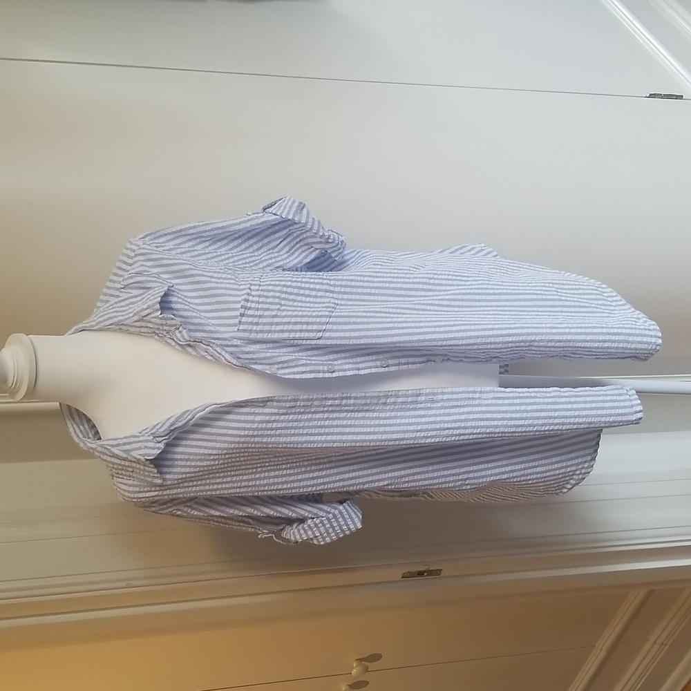 WOMAN WITHIN Blue & White Cotton Short Sleeve Blouse Size 1x (22/24)